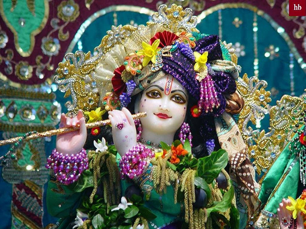 Krishna Bhagwan, green, jeweled crown, SD Desktop Wallpaper