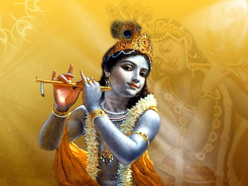 Krishna Bhagwan, flute, gold, SD Desktop Wallpaper