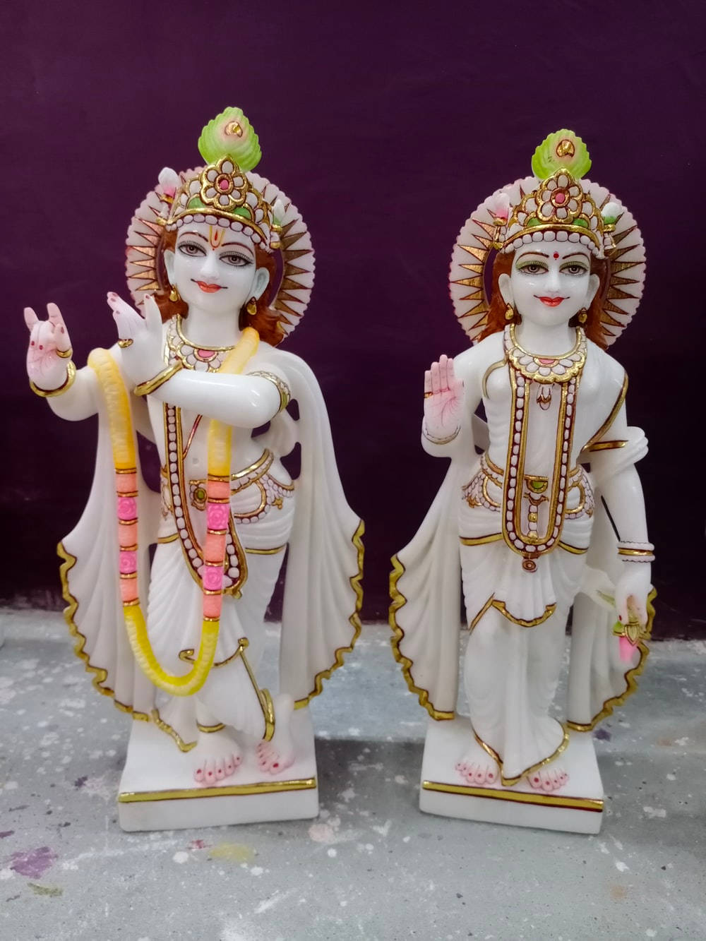 Krishna Bhagwan, white marble statues, gold jewelry, HD Phone Wallpaper