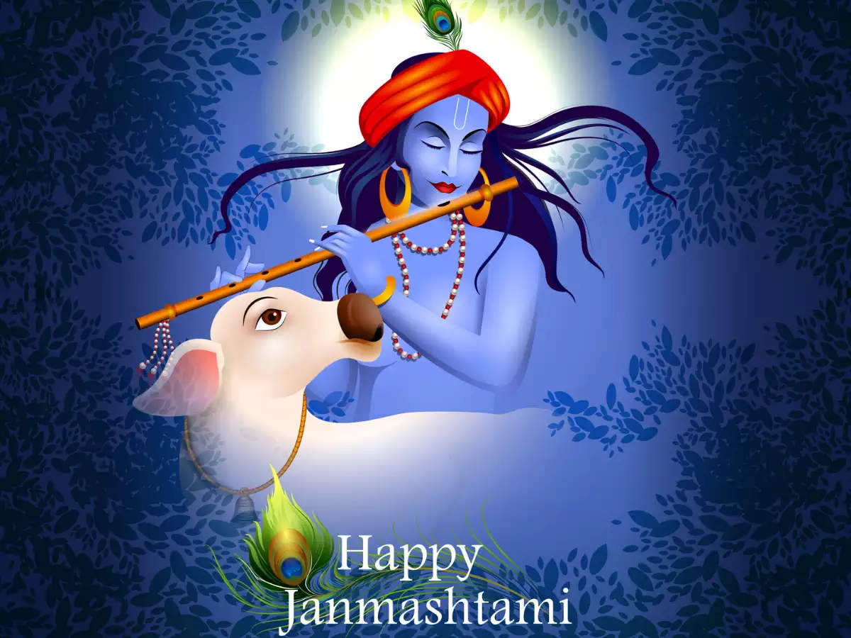 Krishna Bhagwan, white cow, red turban, SD Desktop Wallpaper