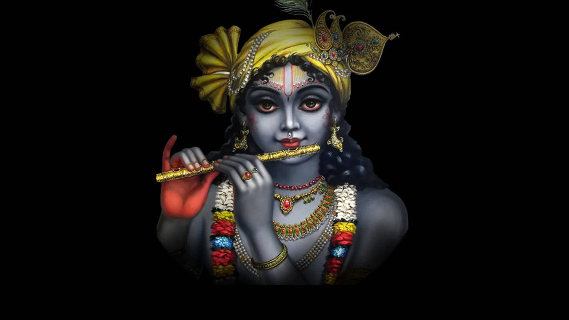 Krishna, blue-skinned, golden crown, Full HD Desktop Wallpaper