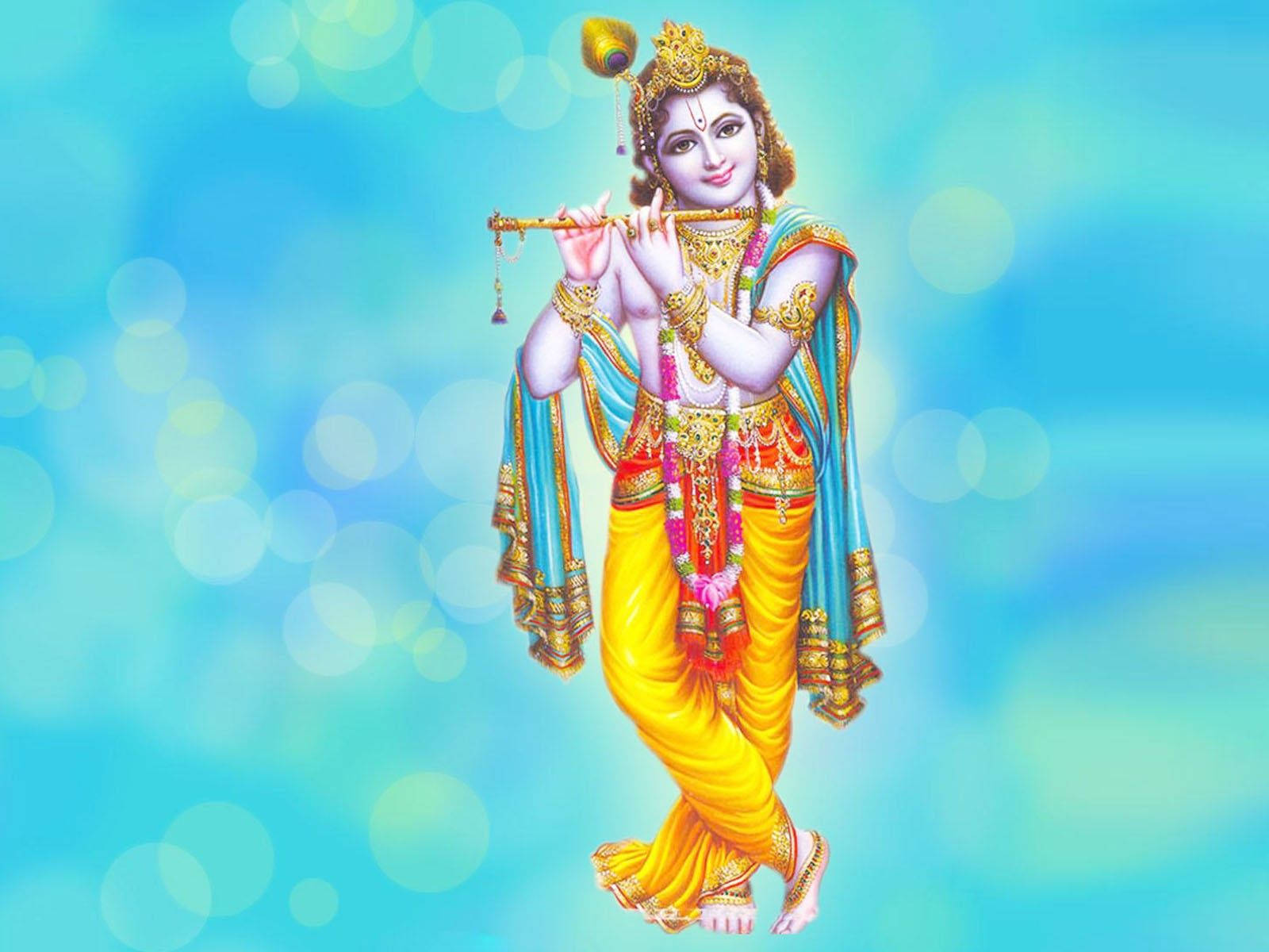 Krishna, yellow dhoti, flute, HD Desktop Wallpaper