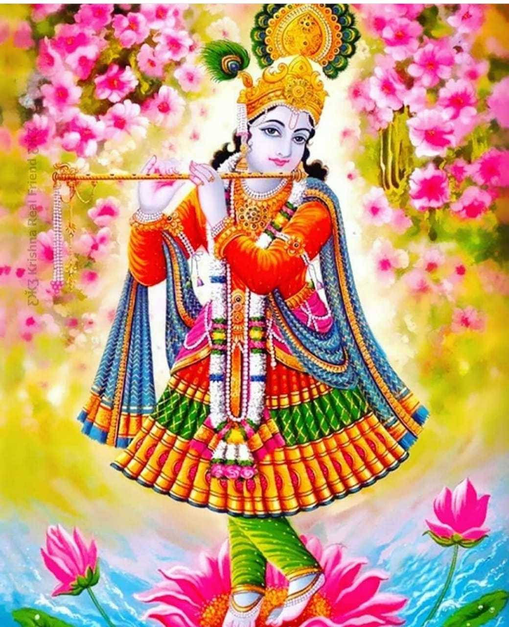Krishna, flute, lotus, HD Phone Wallpaper