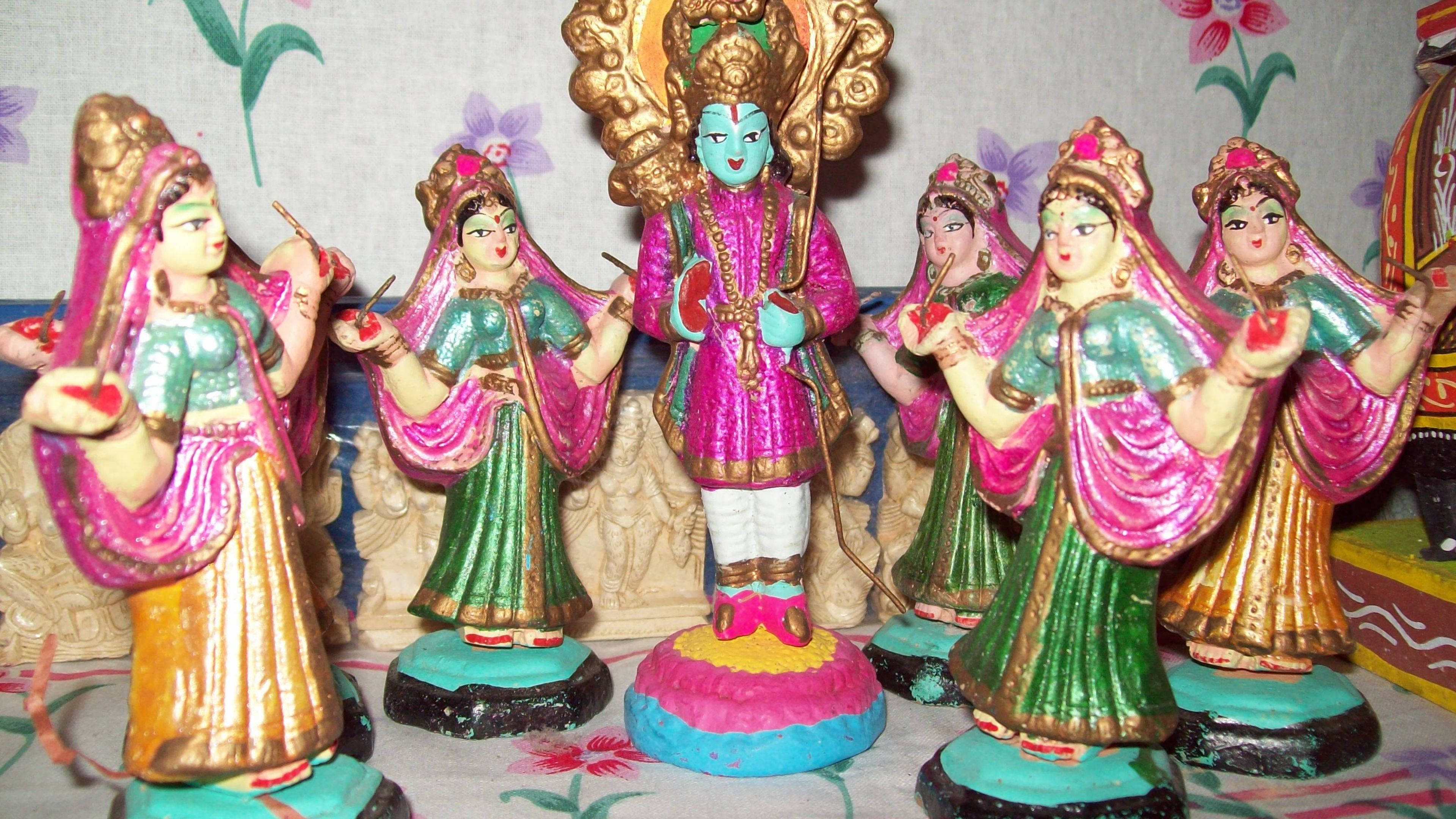 Krishna, pink, green, 4K Desktop Wallpaper