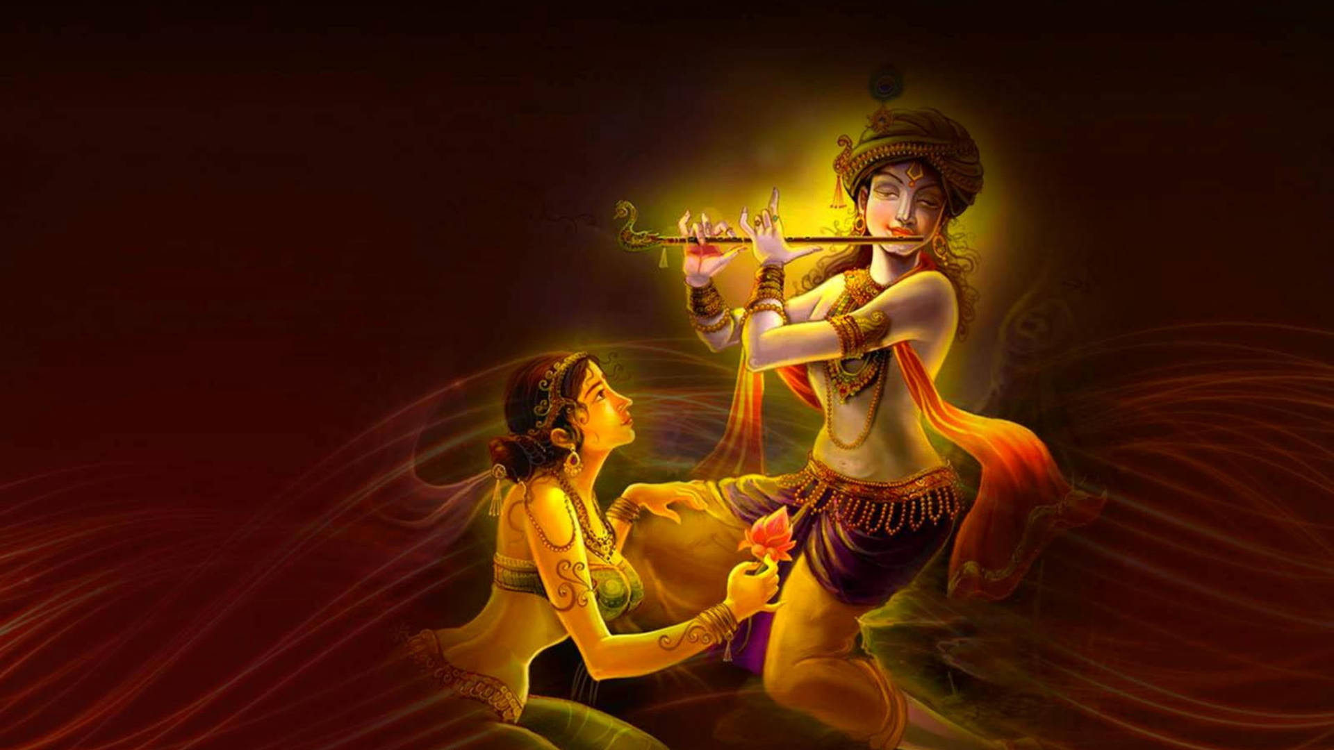 Krishna, flute, lotus flower, Full HD Desktop Wallpaper