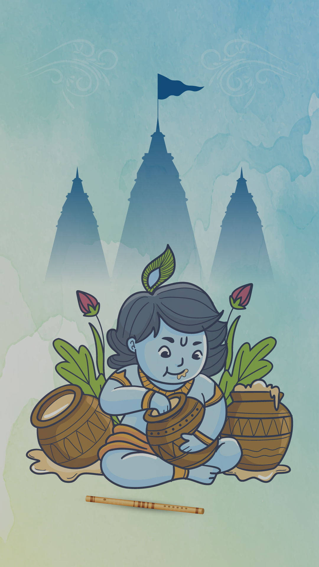 Krishna HD, blue-skinned child, leaf crown, Full HD Phone Wallpaper