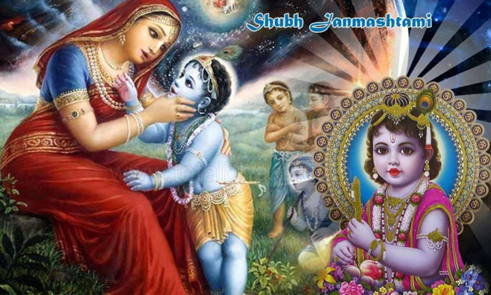 Krishna Janmashtami, blue-skinned child, divine mother, HD Desktop Wallpaper