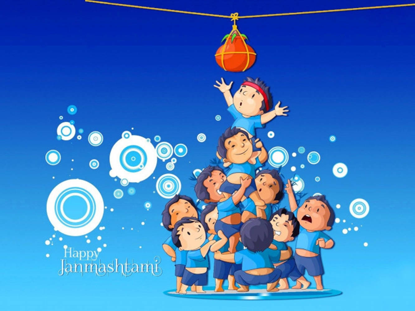 Krishna Janmashtami, boys in blue uniforms, Diwali lamp, HD Desktop Wallpaper