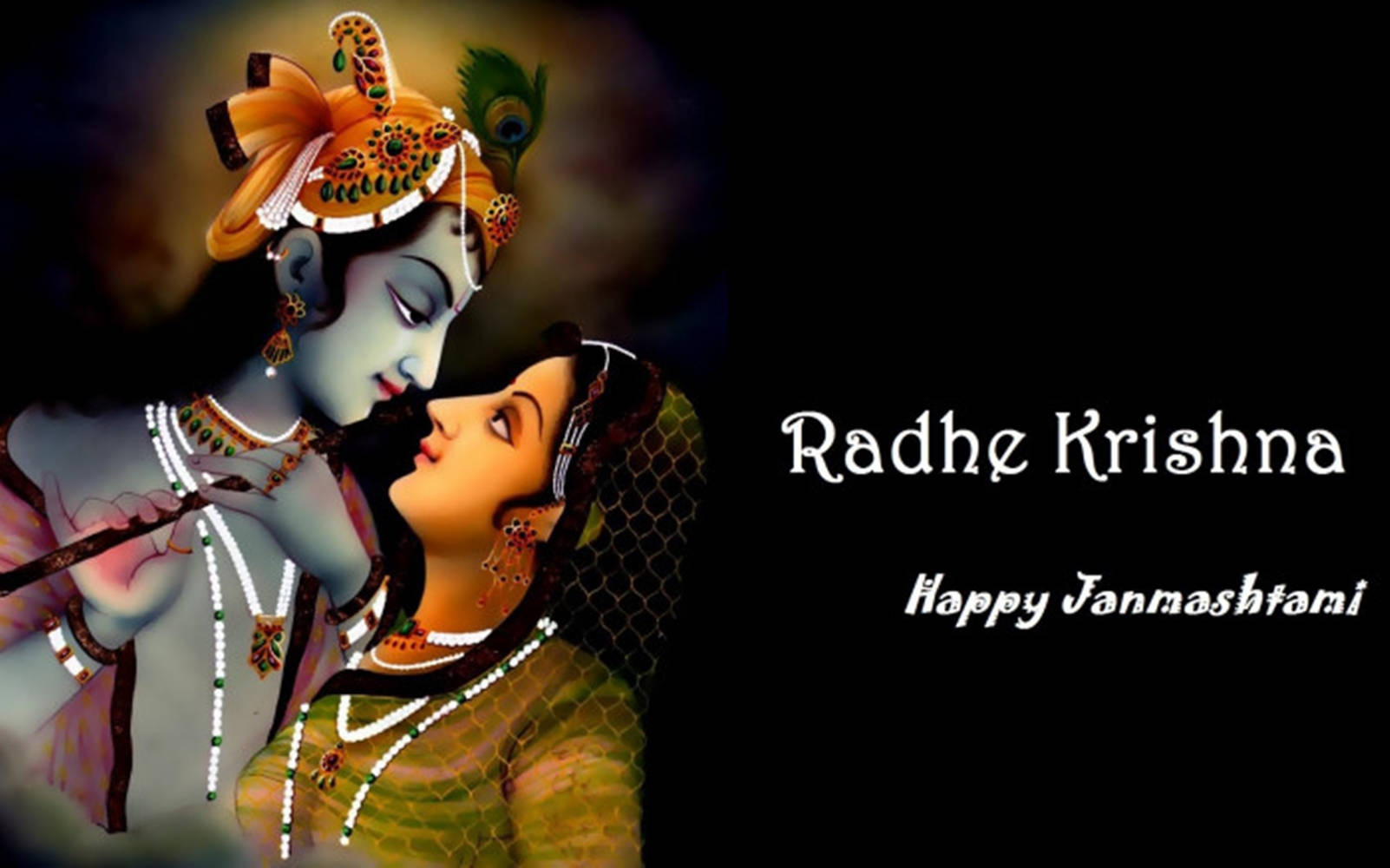 Krishna Janmashtami, divine couple, ornate traditional attire, HD Desktop Wallpaper