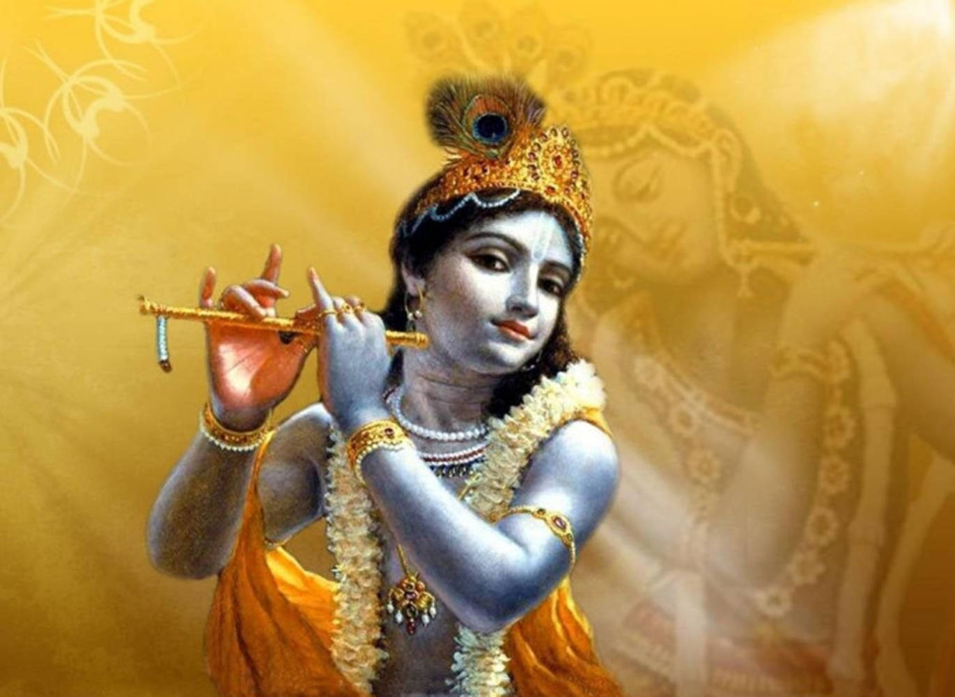 Krishna Janmashtami, blue-skinned figure, peacock feather crown, HD Desktop Wallpaper