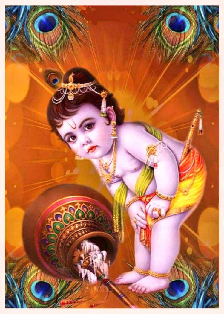 Krishna Ji, peacock feathers, golden ornaments, SD Phone Wallpaper