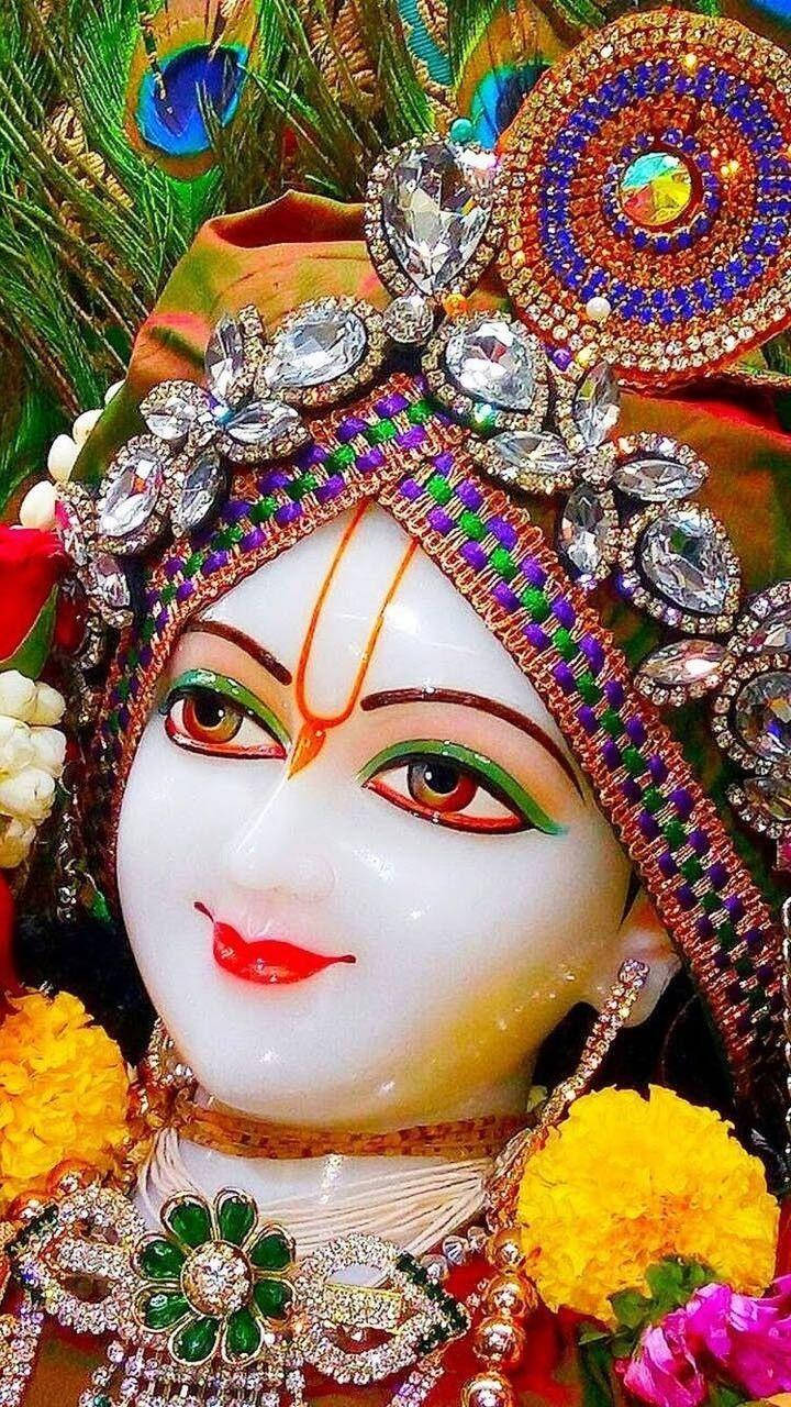Krishna Ji, statue, gemstones, HD Phone Wallpaper