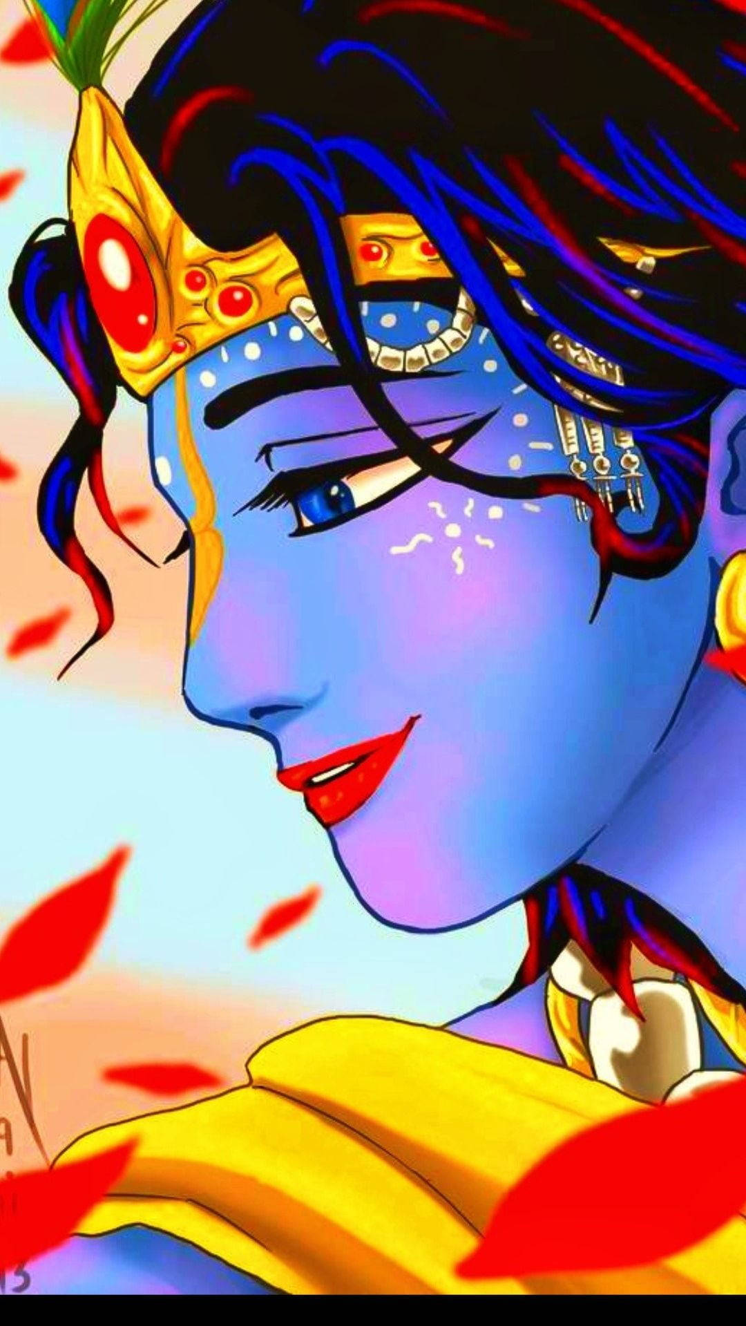 Krishna Ji, blue-skinned deity, flowing dark hair, HD Phone Wallpaper