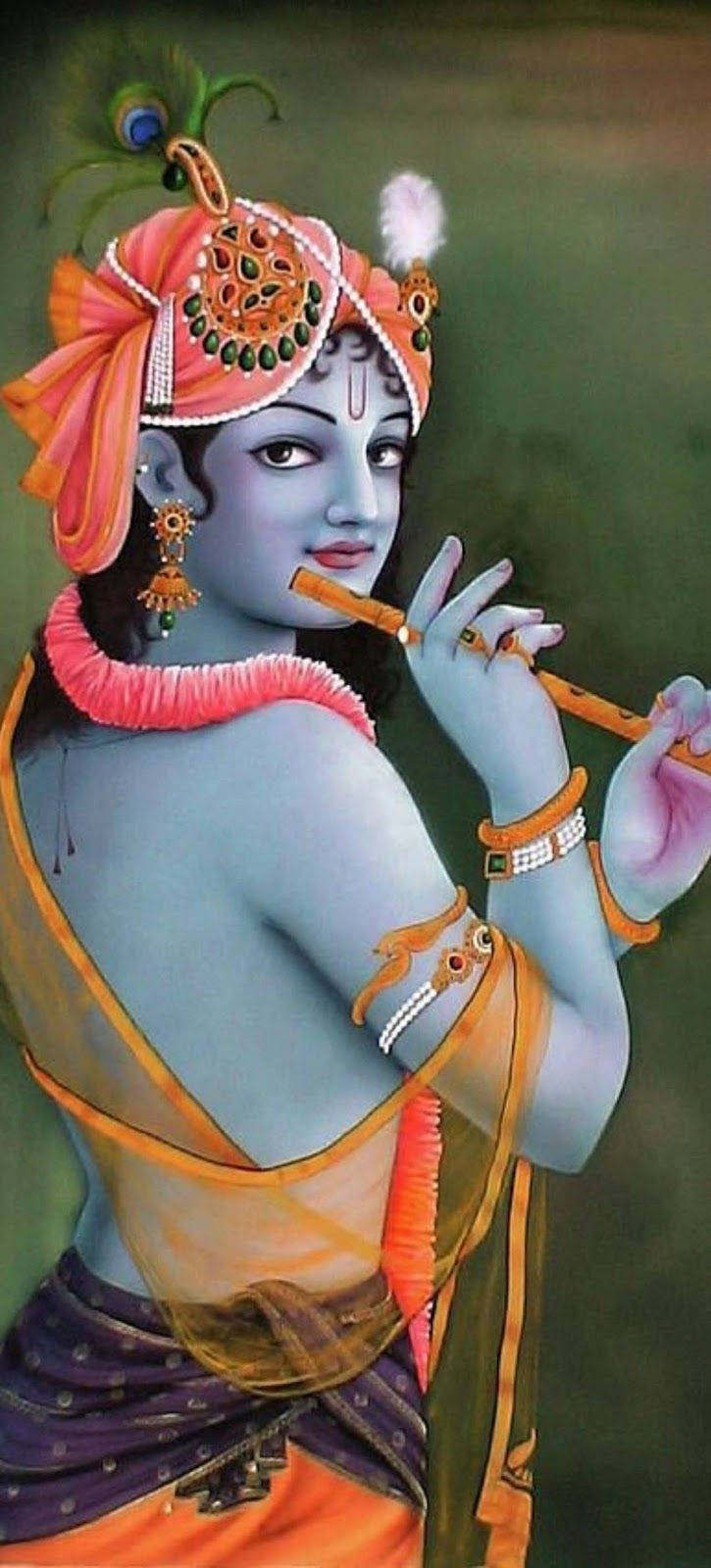 Krishna Phone, divine blue-skinned figure, vibrant orange and purple garments, HD Phone Wallpaper