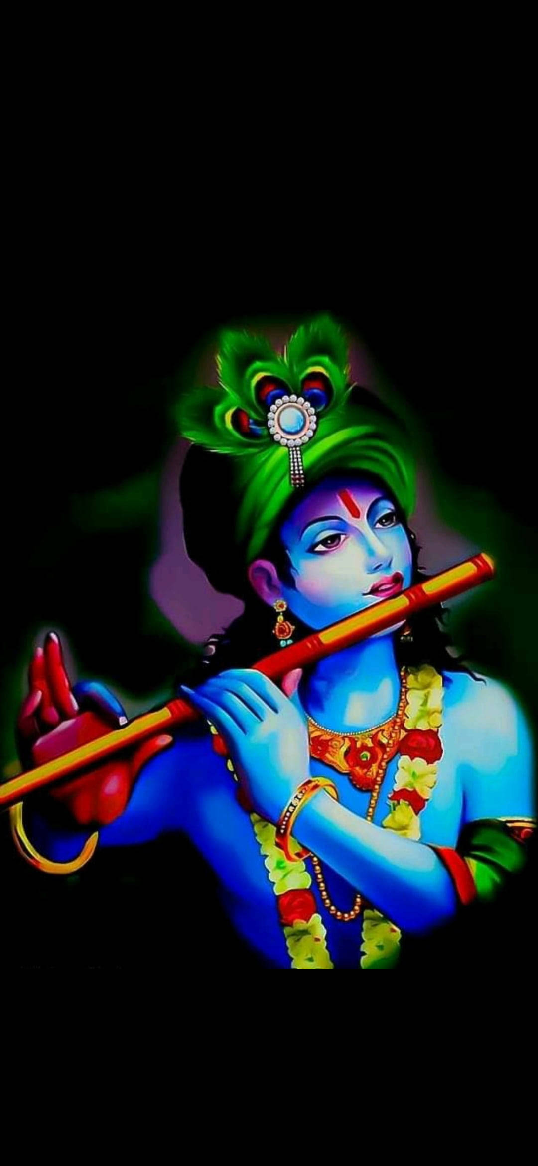 Krishna Phone, flute, green headdress, Full HD Phone Wallpaper