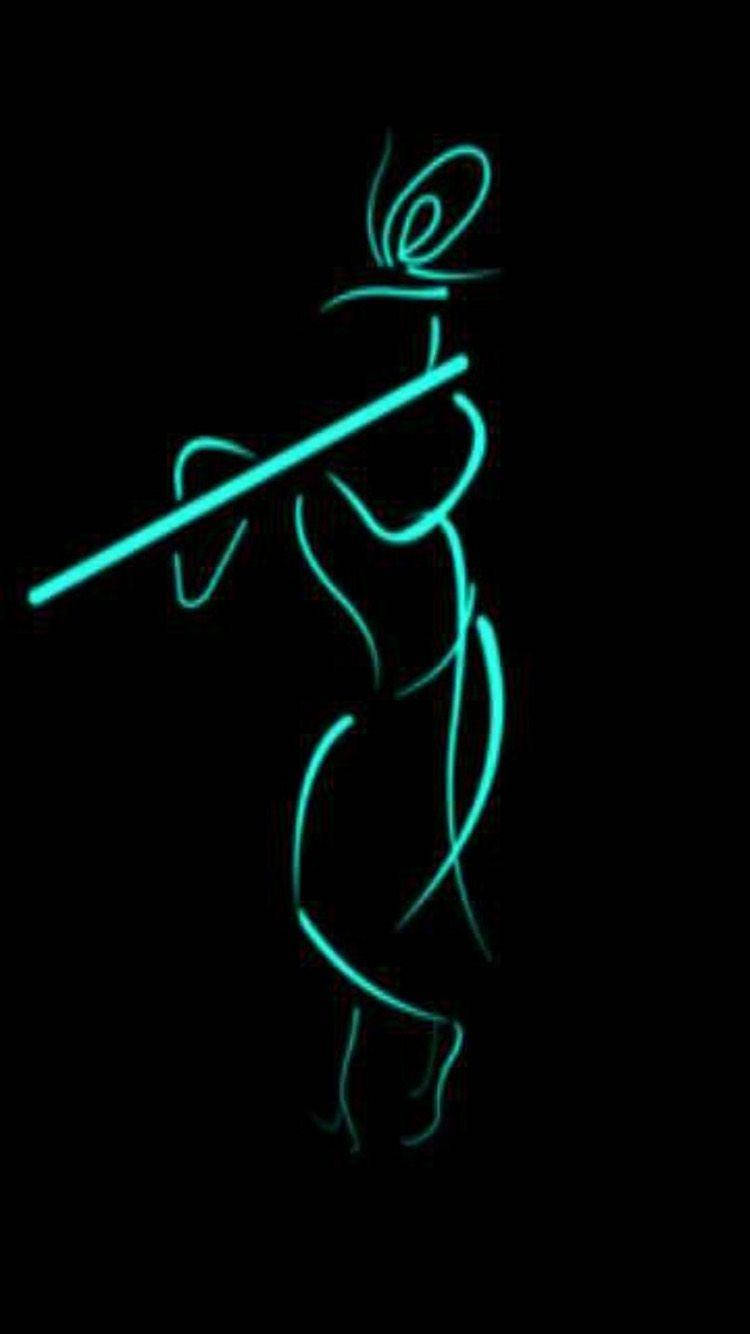 Krishna Phone, minimalist blue art, glowing cyan neon outline, HD Phone Wallpaper