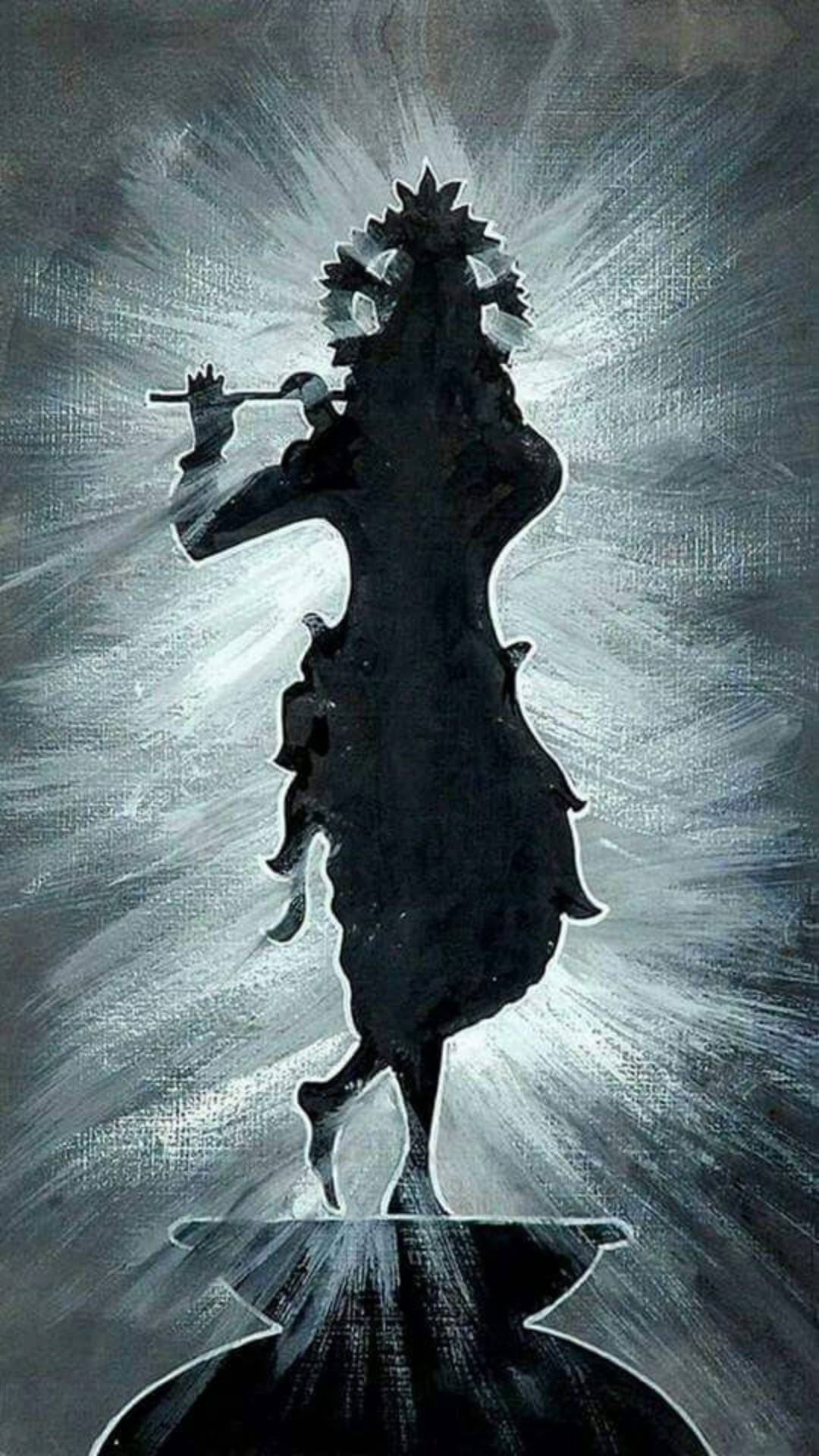 Krishna Phone, silhouette, flute, Full HD Phone Wallpaper