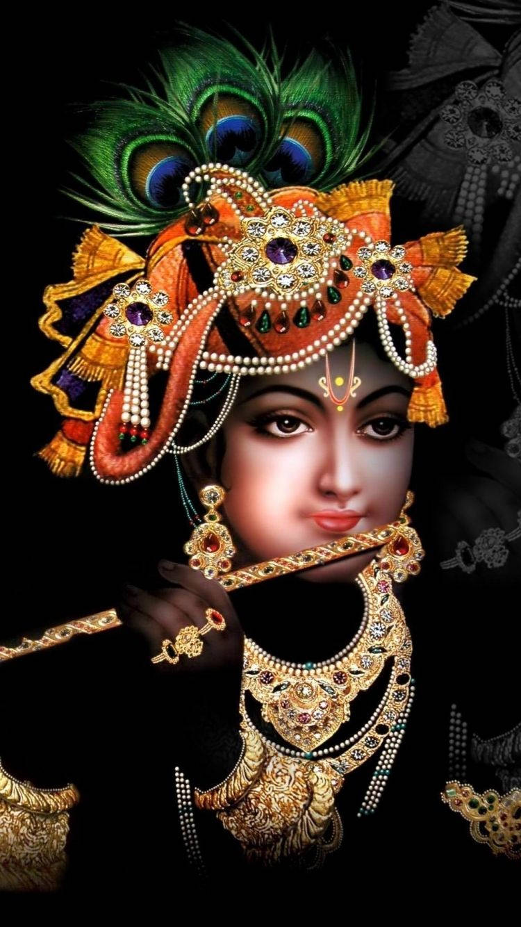 Krishna Phone, peacock feathers, gold jewelry, HD Phone Wallpaper