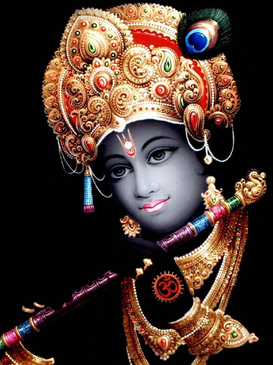 Krishna Phone, golden trinkets, jeweled crown, HD Phone Wallpaper