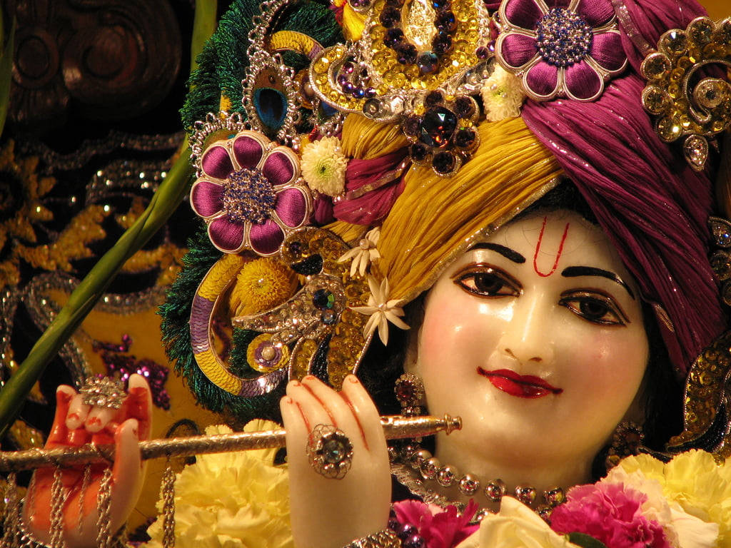 Krishna, flute, vibrant purple gold, SD Desktop Wallpaper