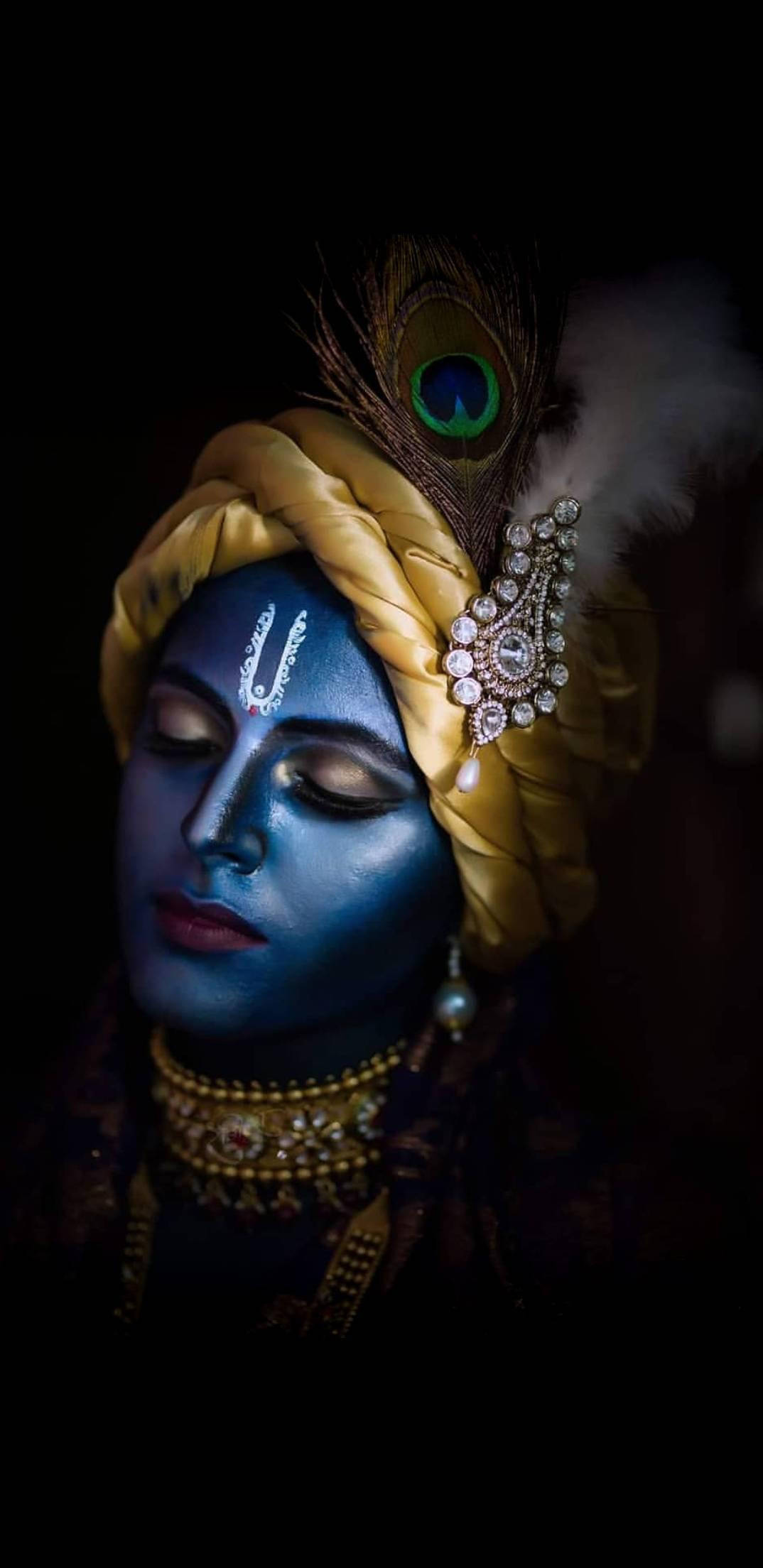 Krishna, blue face, golden jewelry, Full HD Phone Wallpaper