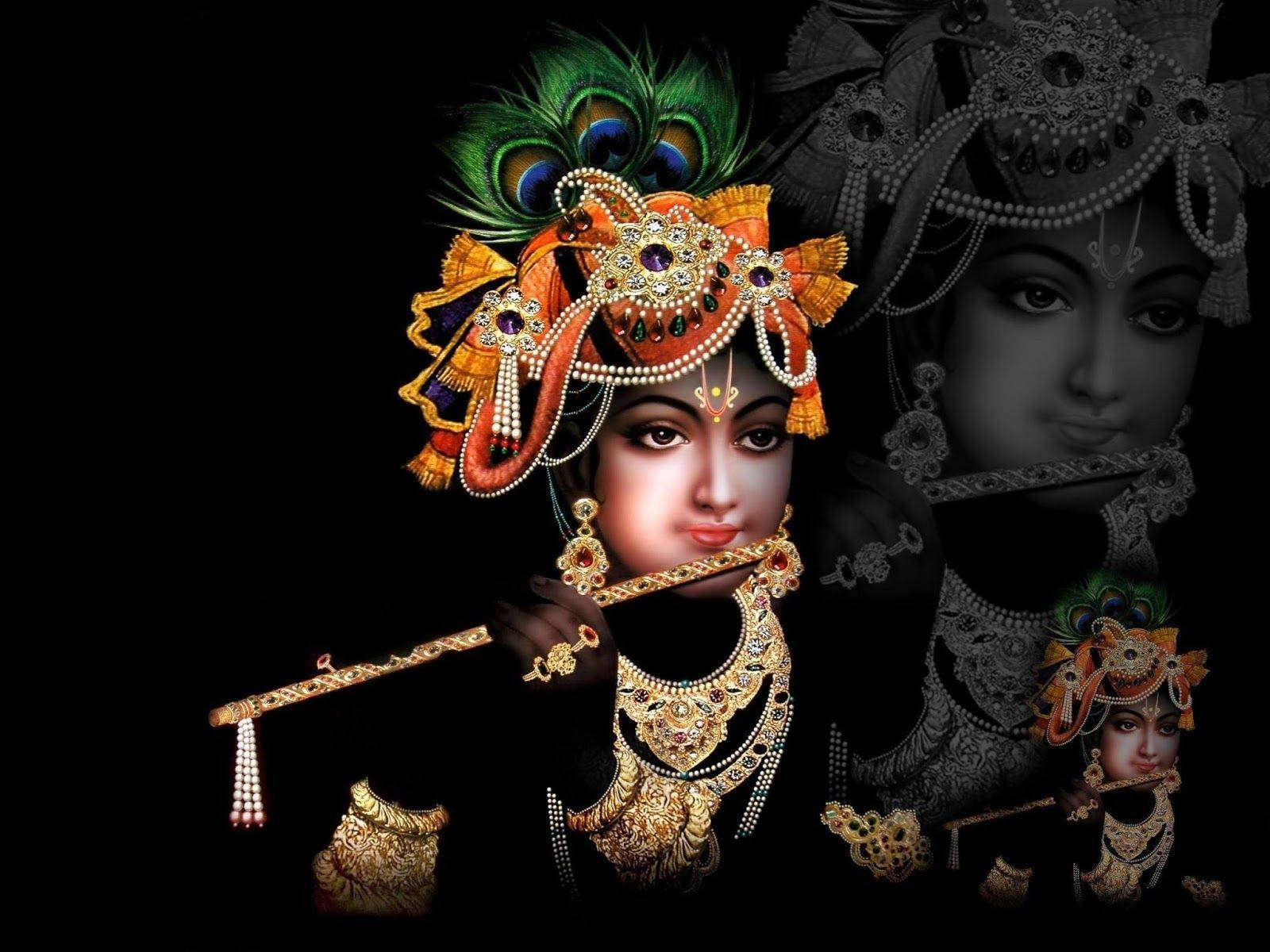 Krishna, golden jewelry, peacock feather crown, HD Desktop Wallpaper