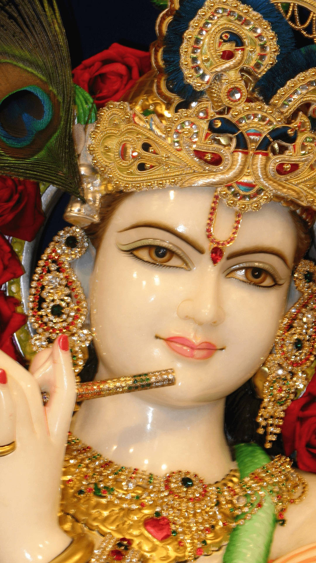 Krishna, porcelain doll, gold jewelry, Full HD Phone Wallpaper