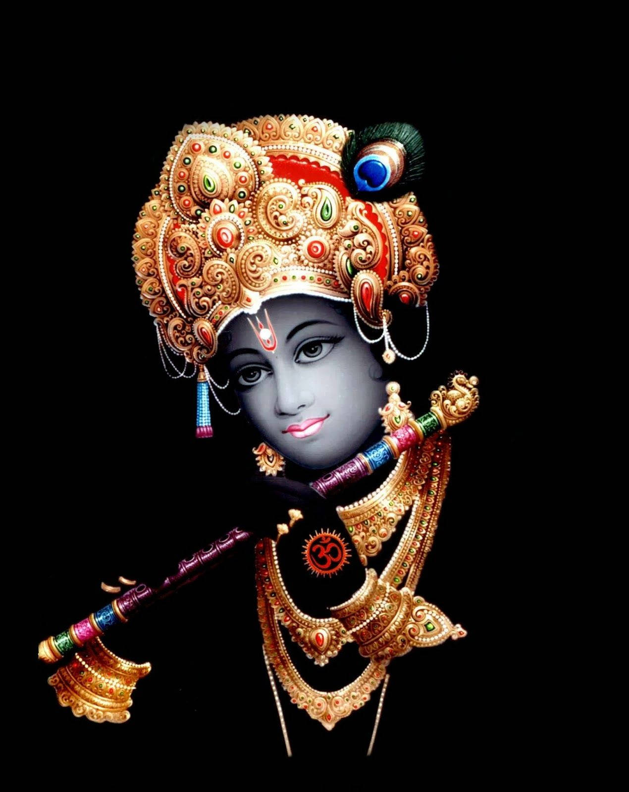 Krishna, gray skin, ornate golden jewelry, HD Phone Wallpaper