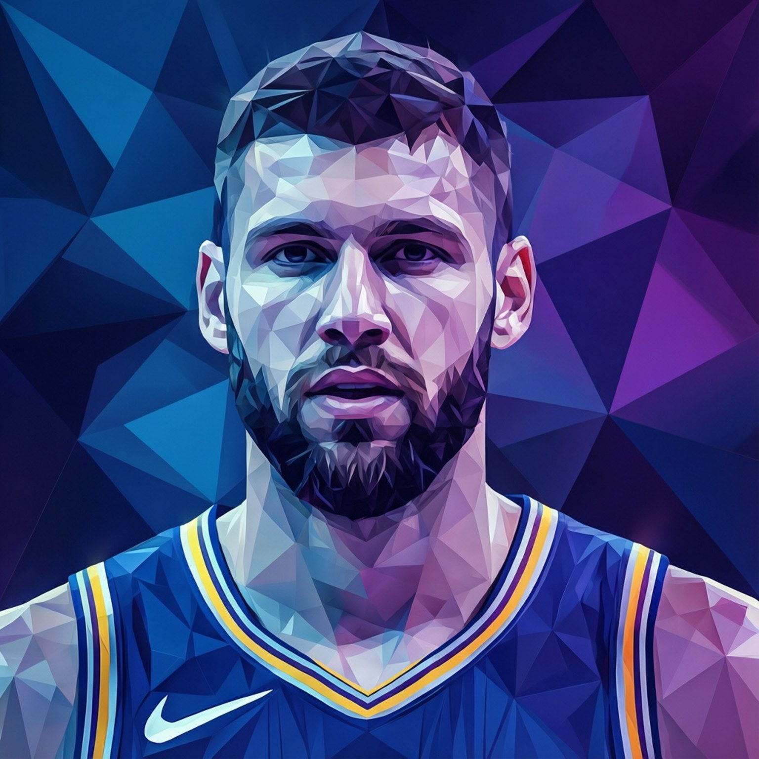 polygonal, bearded basketball player, blue jersey, HD Desktop Wallpaper
