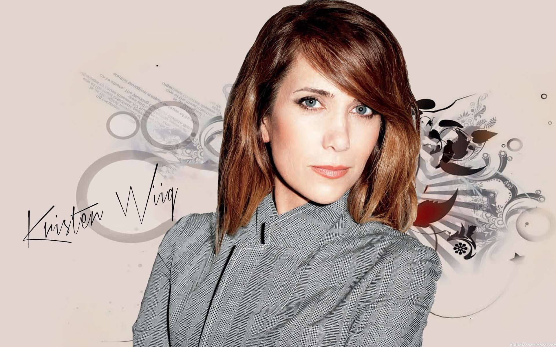 Kristen Wiig, calm blue eyes, brown hair, Full HD Desktop Wallpaper