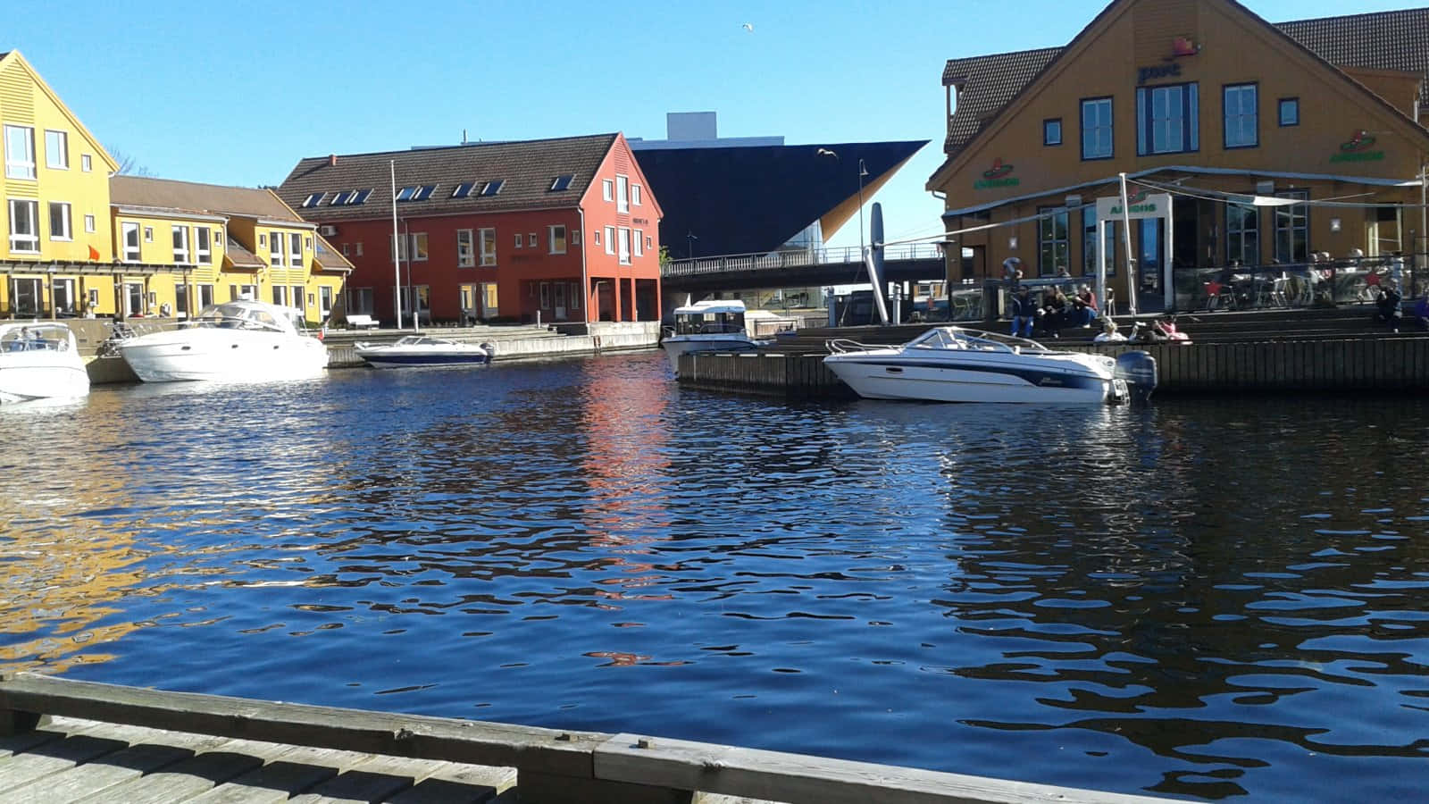 Kristiansand, waterfront buildings, calm harbor, HD Desktop Wallpaper
