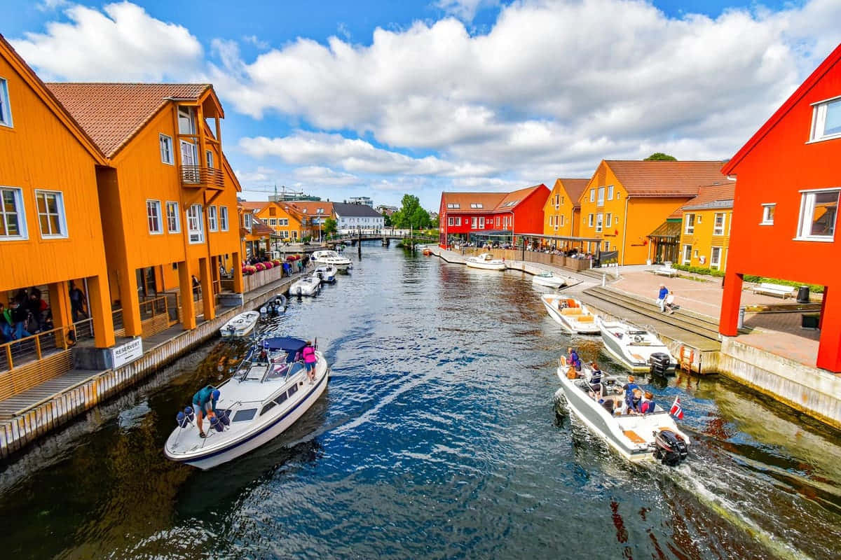 Kristiansand, colorful waterfront houses, orange and red wooden houses, SD Desktop Wallpaper