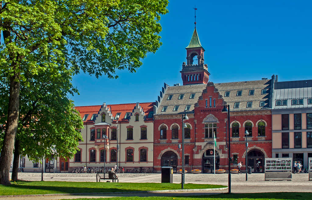 Kristiansand, historic building, green spire, SD Desktop Wallpaper