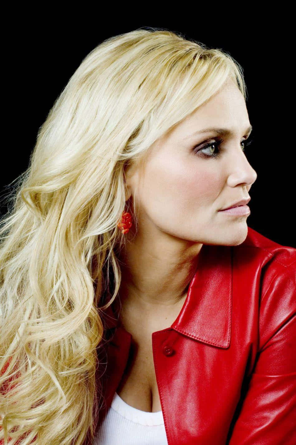 Kristin Chenoweth, red leather jacket, black background, HD Phone Wallpaper