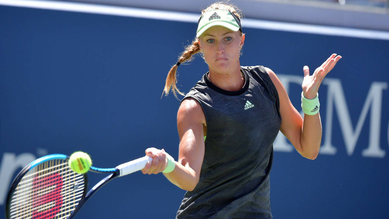 Kristina Mladenovic, tennis player, racket, HD Desktop Wallpaper