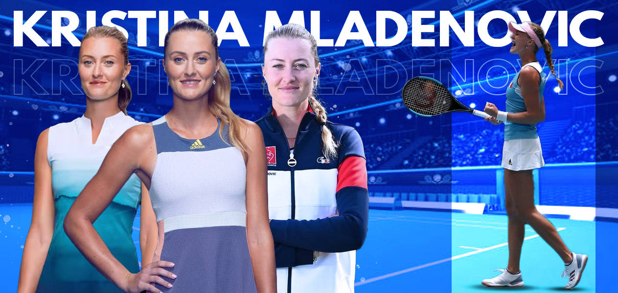 Kristina Mladenovic, tennis players, vibrant blue stadium backdrop, SD Desktop Wallpaper