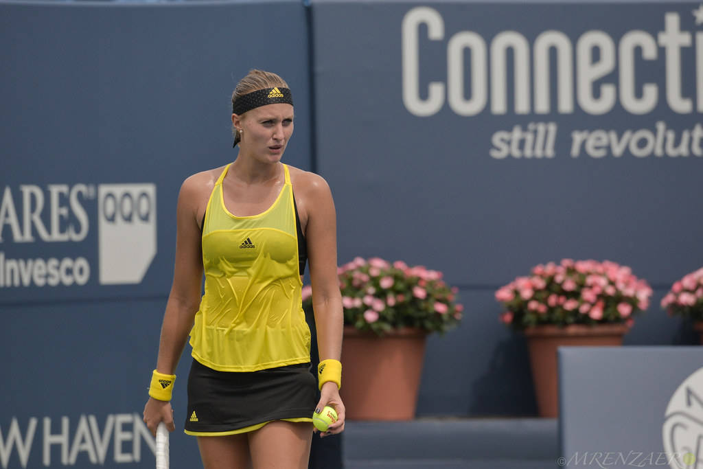 Kristina Mladenovic, bright yellow outfit, tennis player, SD Desktop Wallpaper