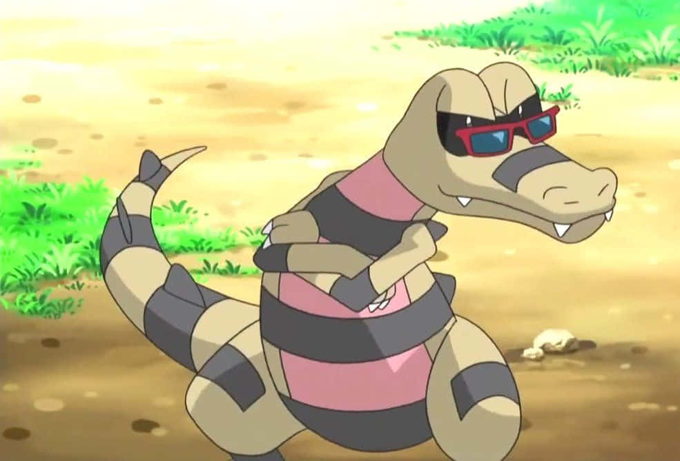 Krokorok, red sunglasses, pink striped shirt, SD Desktop Wallpaper