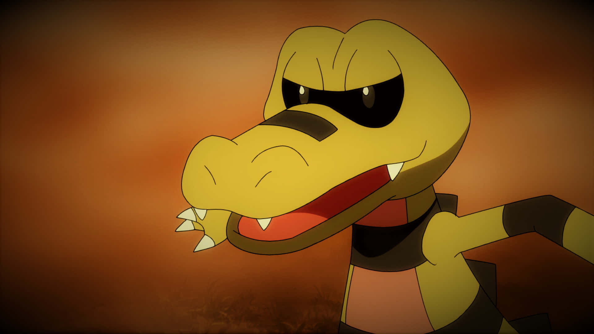 Krokorok, yellow crocodile-like Pokémon, sharp teeth, Full HD Desktop Wallpaper