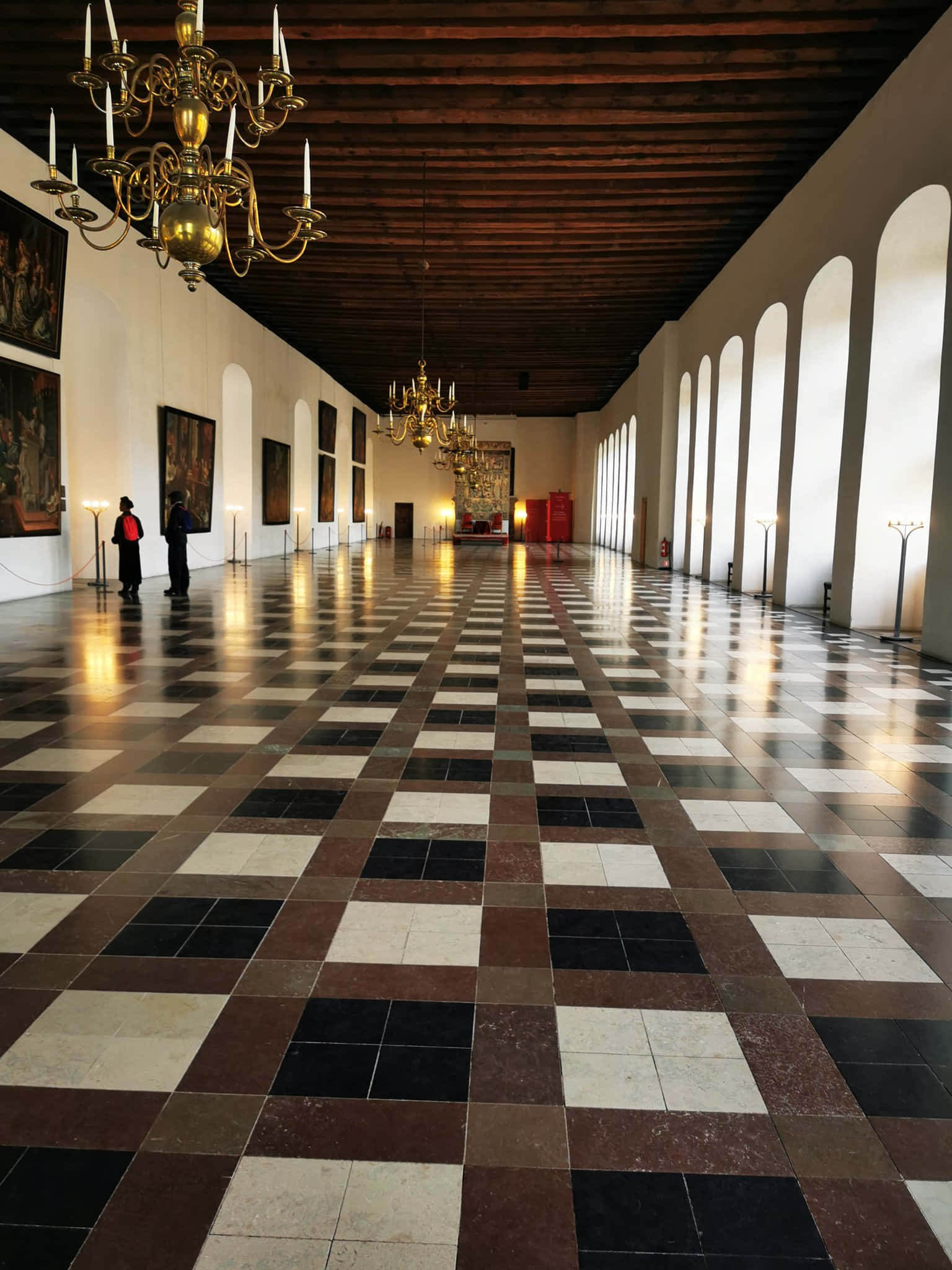 Kronborg Castle, stunning sunset, checkered marble floor, Full HD Phone Wallpaper