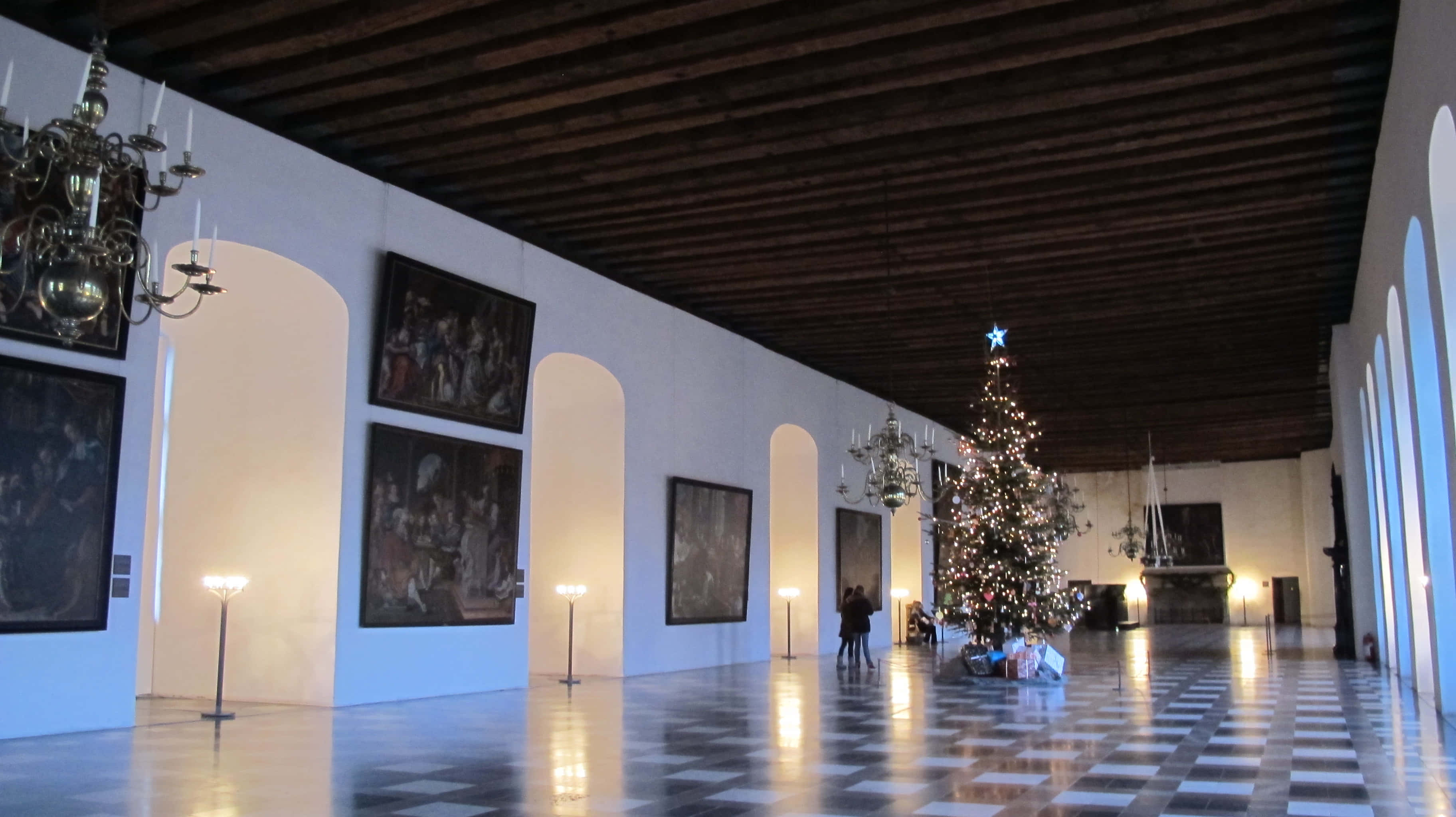 Kronborg Castle, ballroom, checkered floors, 2K Desktop Wallpaper