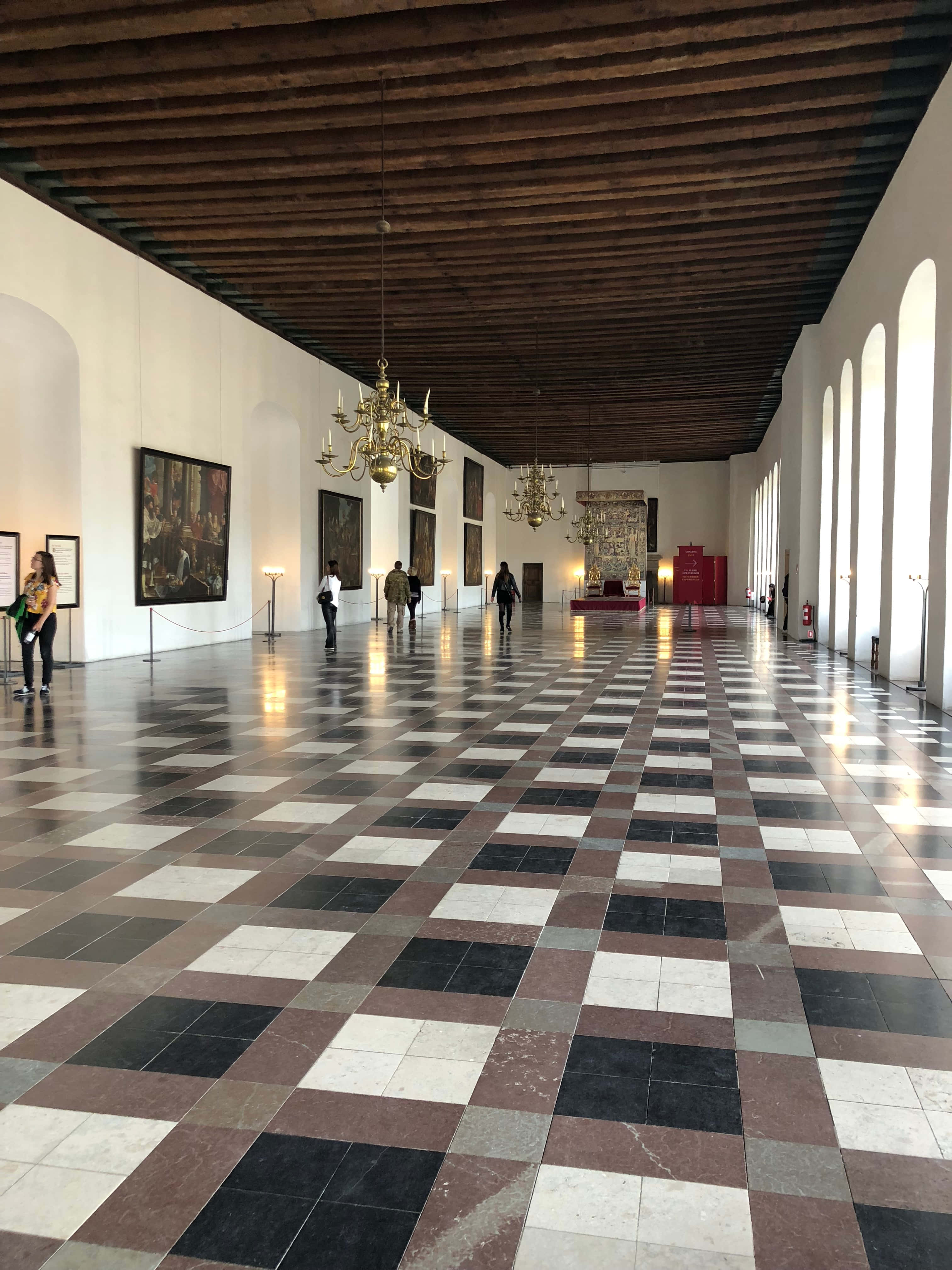 Kronborg Castle, black and white tiles, checkered marble floors, 4K Phone Wallpaper