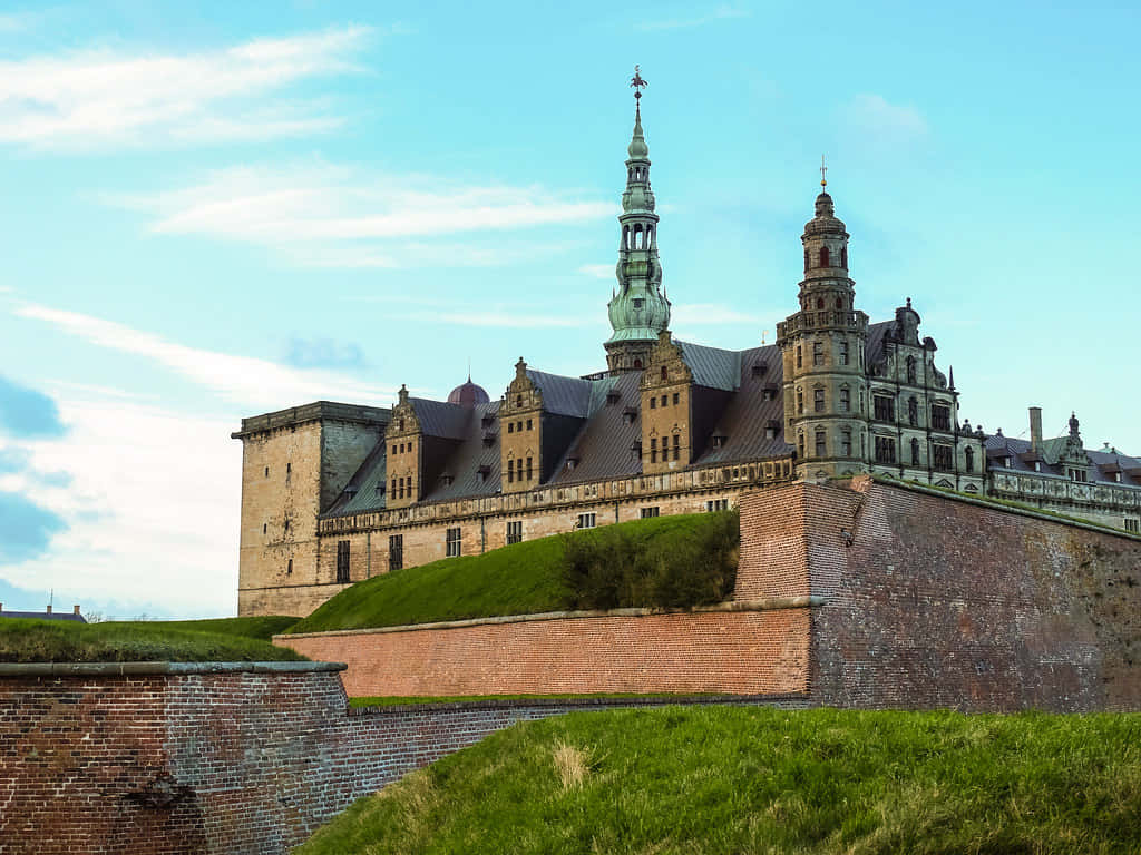 Kronborg Castle, ornate towers, red brick walls, SD Desktop Wallpaper