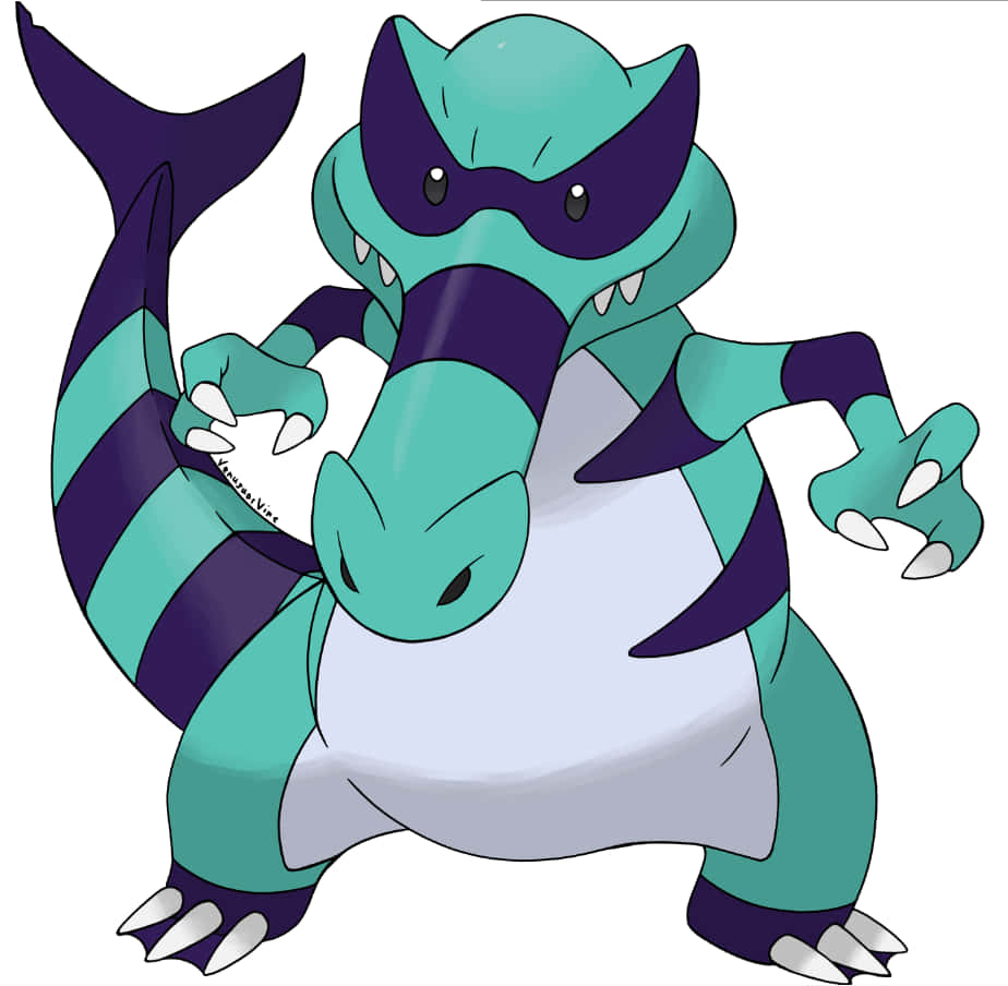 blue and green krookodile, teal and purple striped, crocodile-like Pokémon, SD Desktop Wallpaper