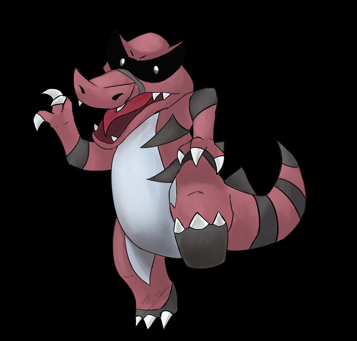 Krookodile, pink crocodile-like Pokémon, black mask, SD Desktop Wallpaper