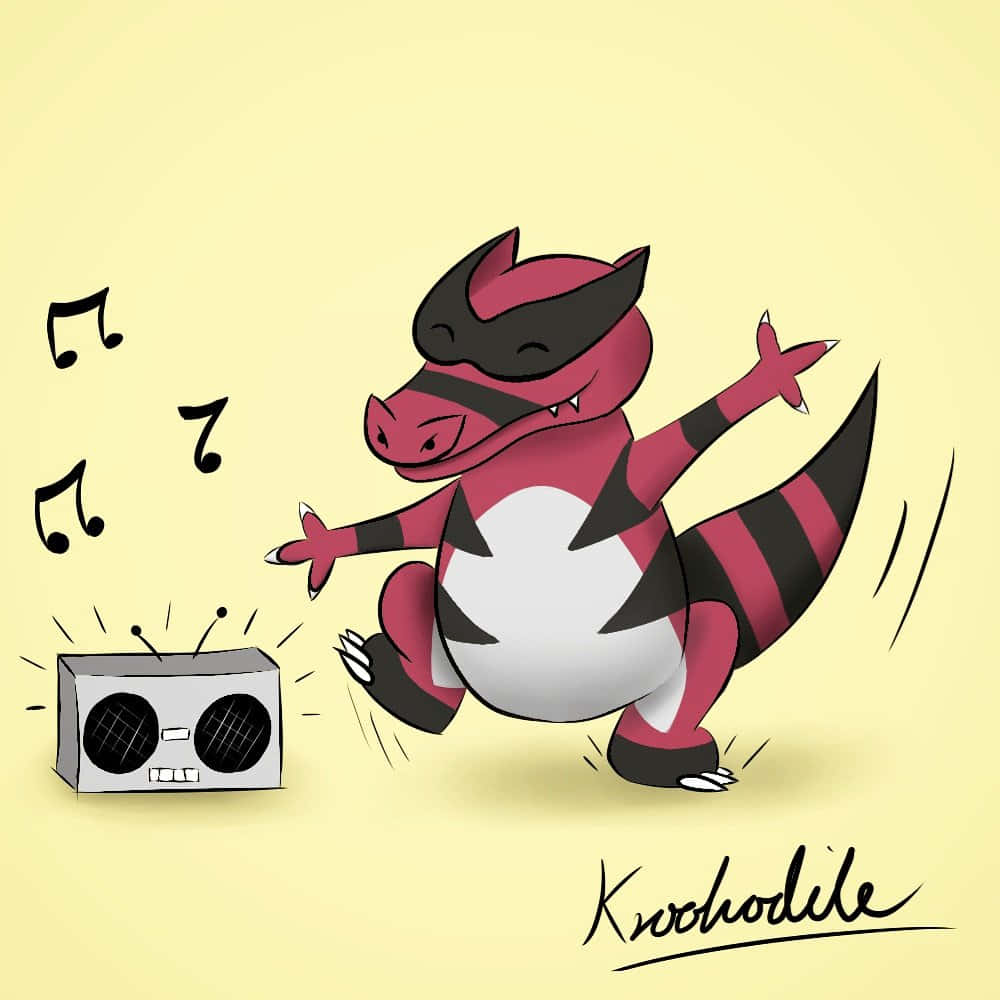 Krookodile, red and black stripes, boombox, SD Desktop Wallpaper