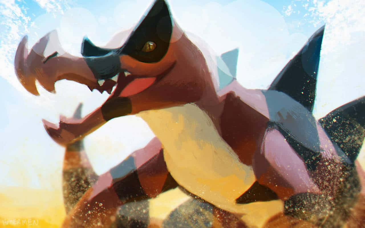 Krookodile, low-poly illustrated dinosaur, glowing eyes, HD Desktop Wallpaper