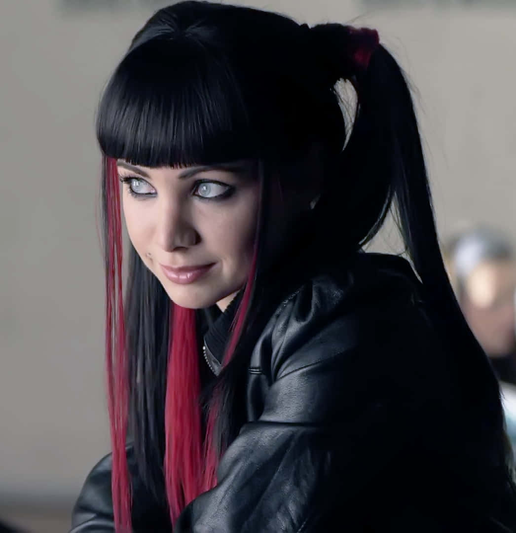 Ksenia Solo, black and red hair, pigtails, SD Phone Wallpaper