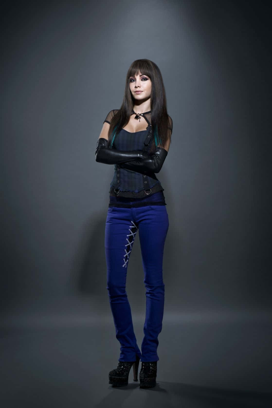 Ksenia Solo, black corset top, blue jeans, HD Phone Wallpaper