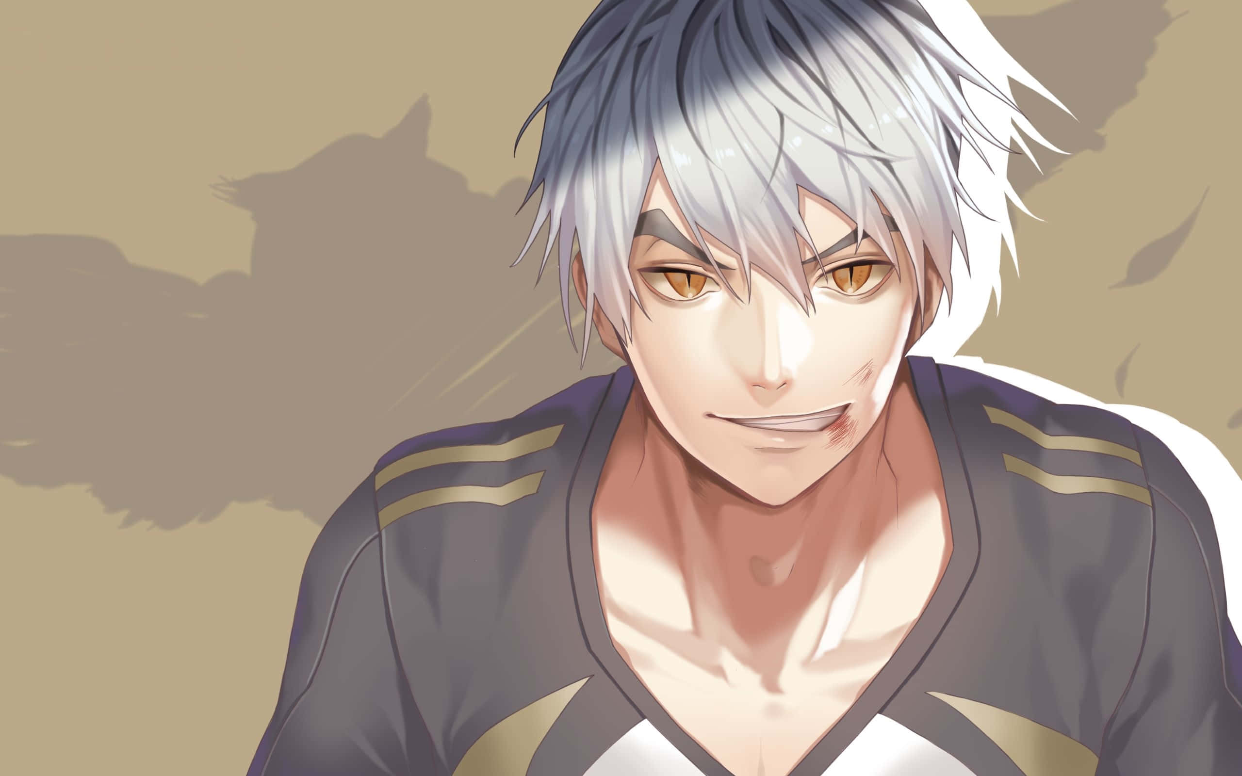 Ktar Bokuto, silver-haired, amber eyes, 2K Desktop Wallpaper